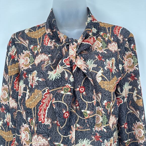 Boho Floral Top Small‎ Tie Neck Cottagecore Fall Retro Feminine Y2K Romantic - Picture 2 of 9